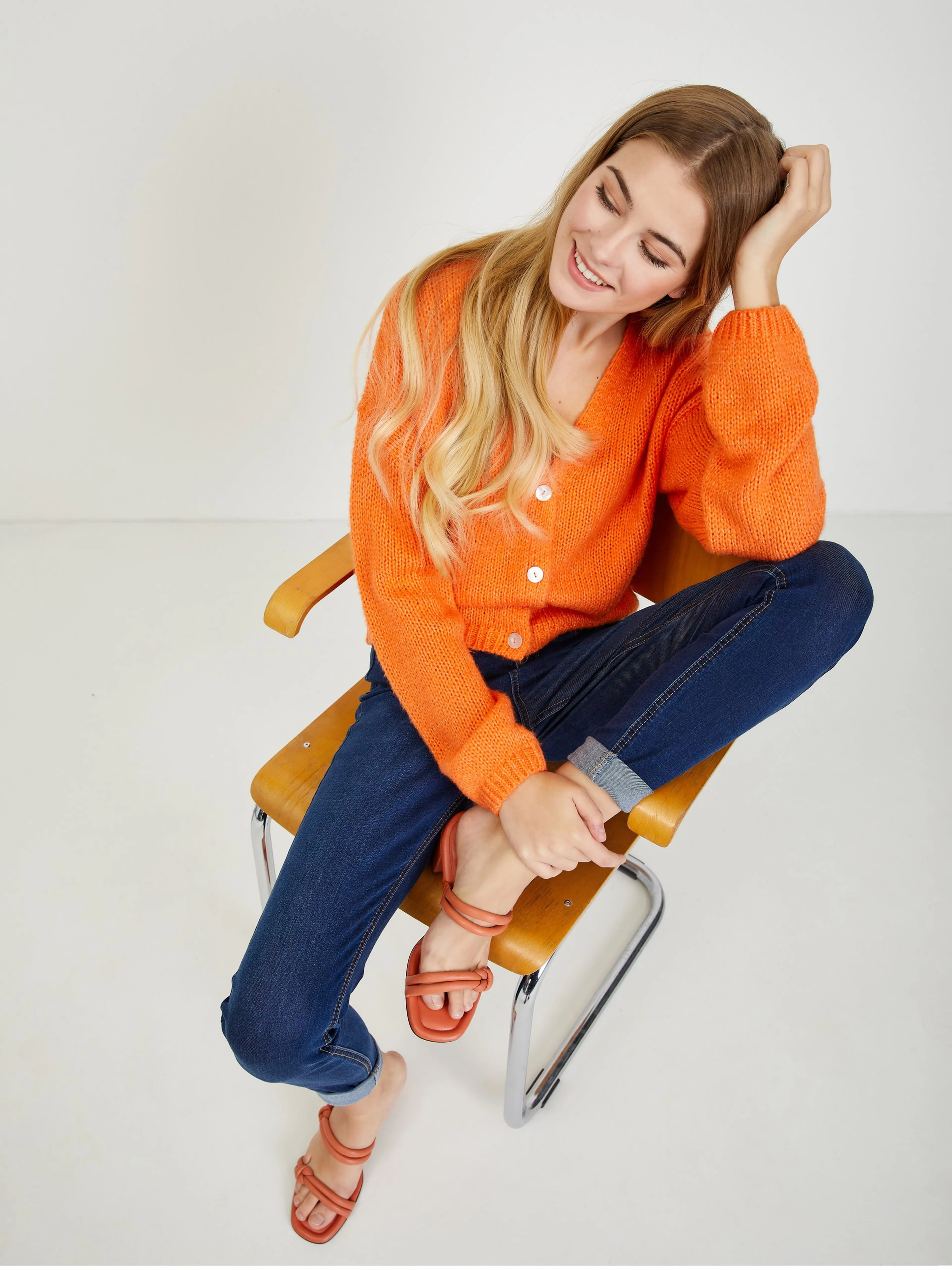 Orangefarbene Damen-Strickjacke ORSAY
