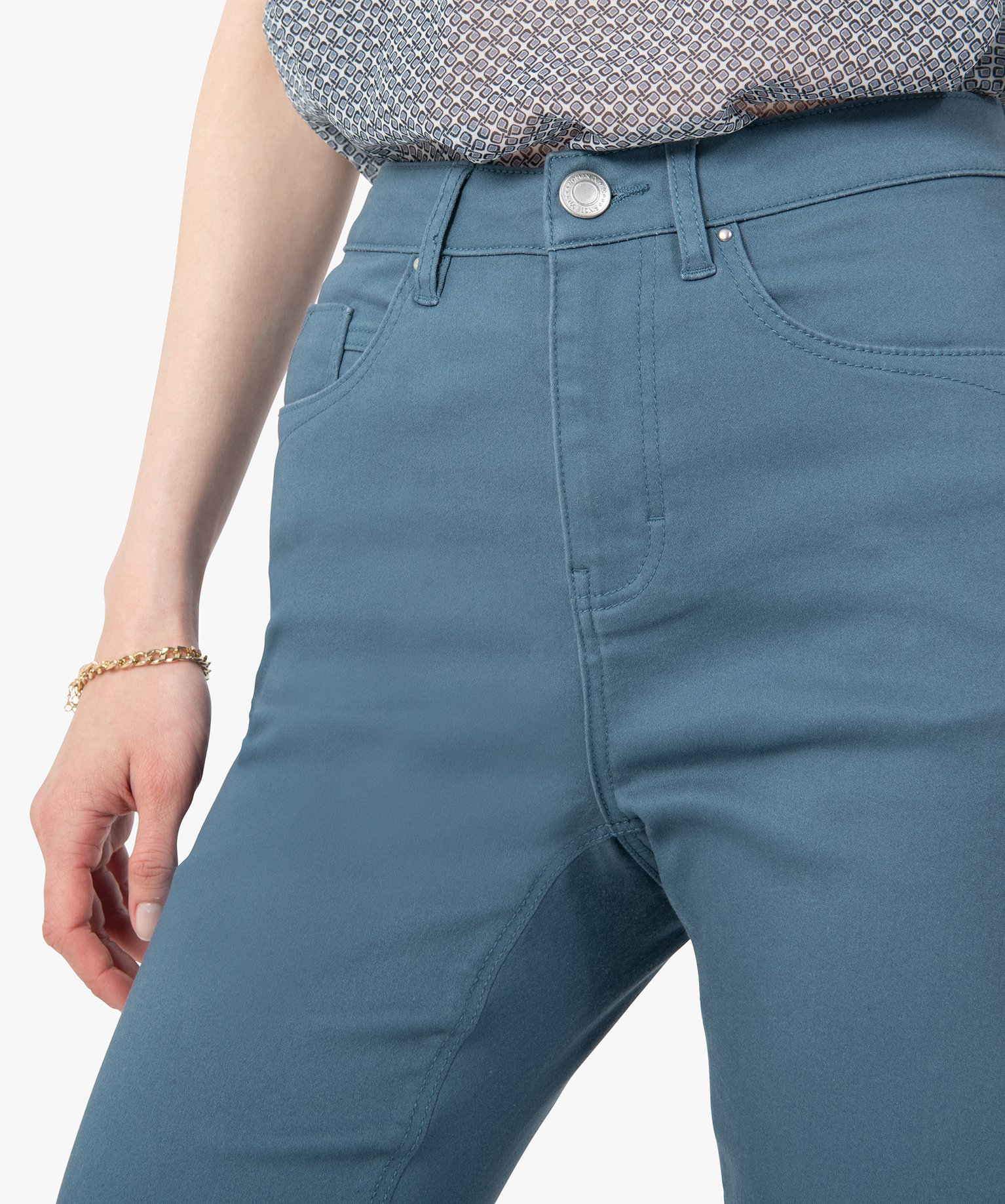 Pantalon femme en coton stretch coupe Regular bleu | GEMO
