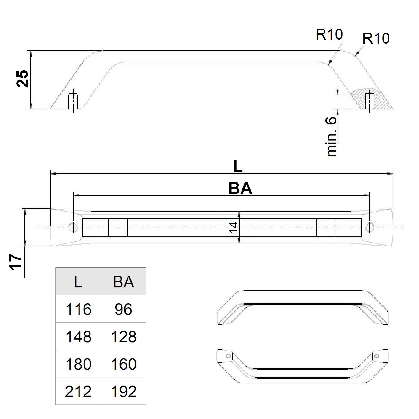 SO-TECH® Möbelgriff Bügelgriff BLACKLINE II schwarz matt, Schrankgriff aus Aluminium (1-St), Bohrlochabstand (BA) 96 mm, inkl. M4 Befestigungsschrauben