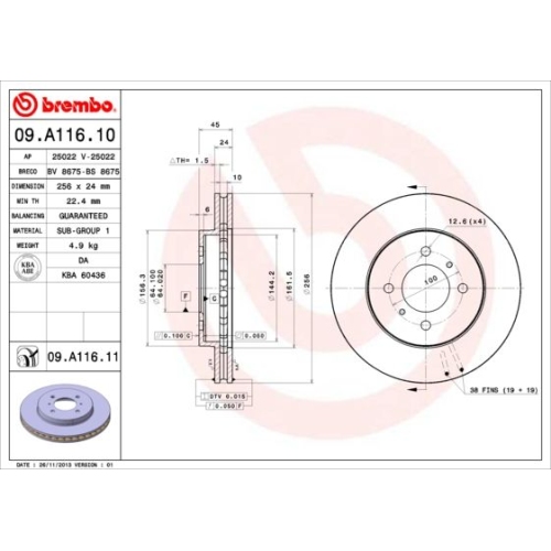 Bremsscheibe Brembo Vorderachse  2 Stück 09.A116.11 - ATU