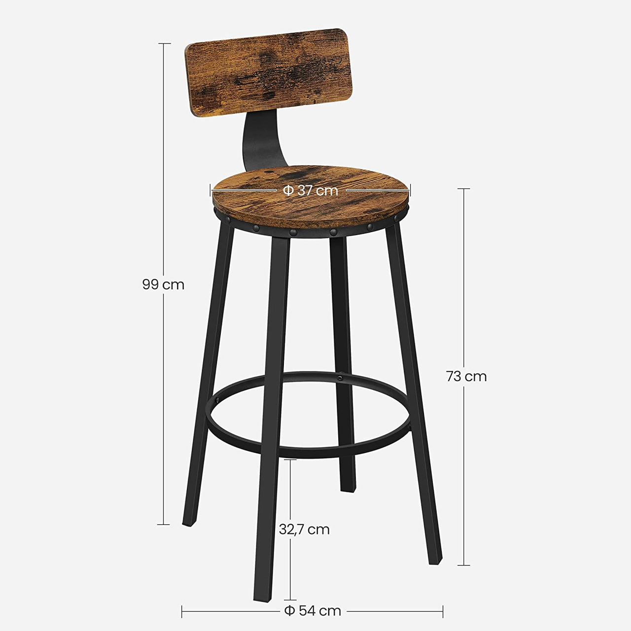 Vasagle Barhocker, 99x54x54cm, Rustikales Braun