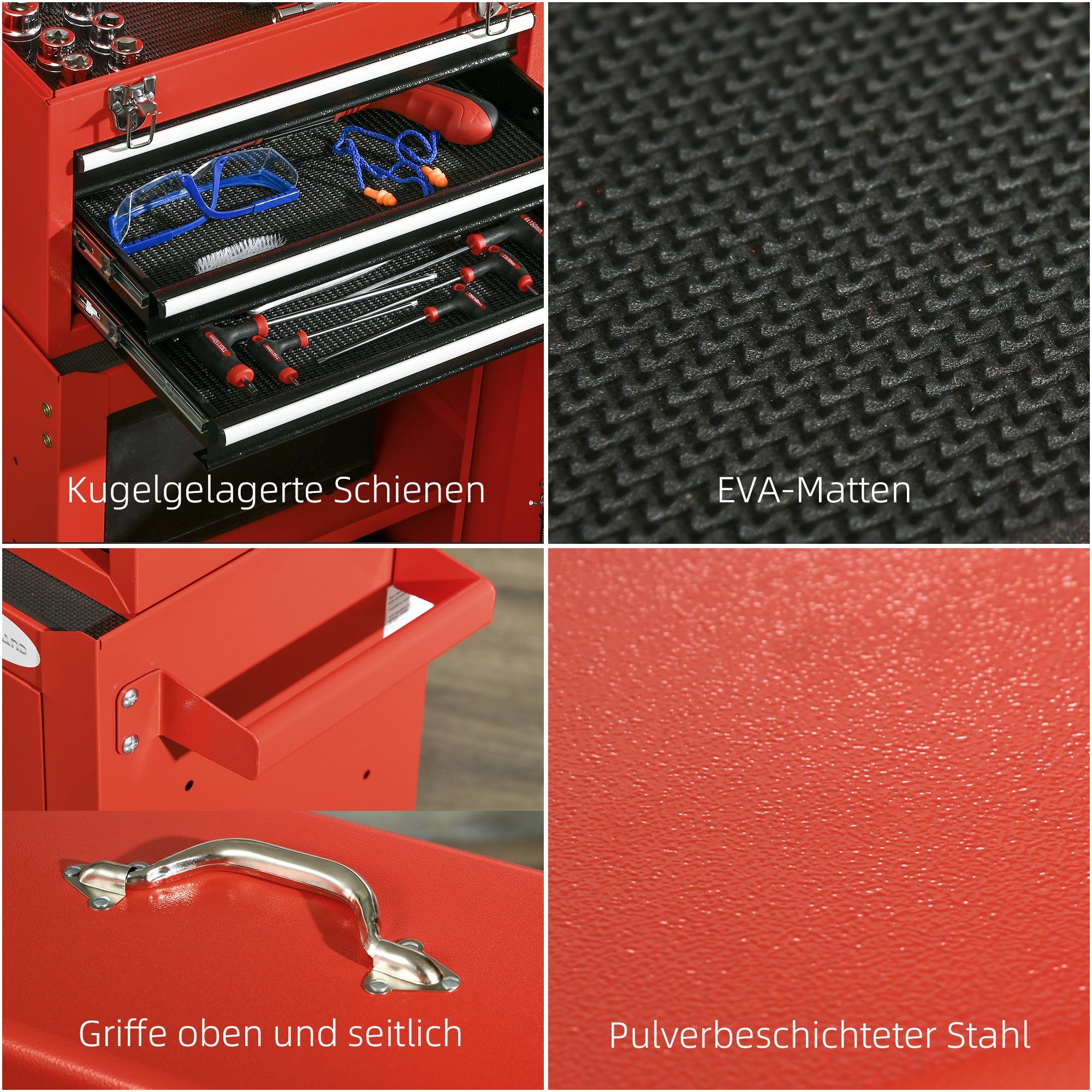 Durhand Werkzeugwagen Werkzeugschrank, Werkzeugkasten Set mit 3 Schubladen, leer, max. Traglast:40 kg, 1-tlg. Werkzeugset, (Werkzeugkiste Set, 1-tlg., Werkzeugkoffer Set), 3-stufig verstellbar