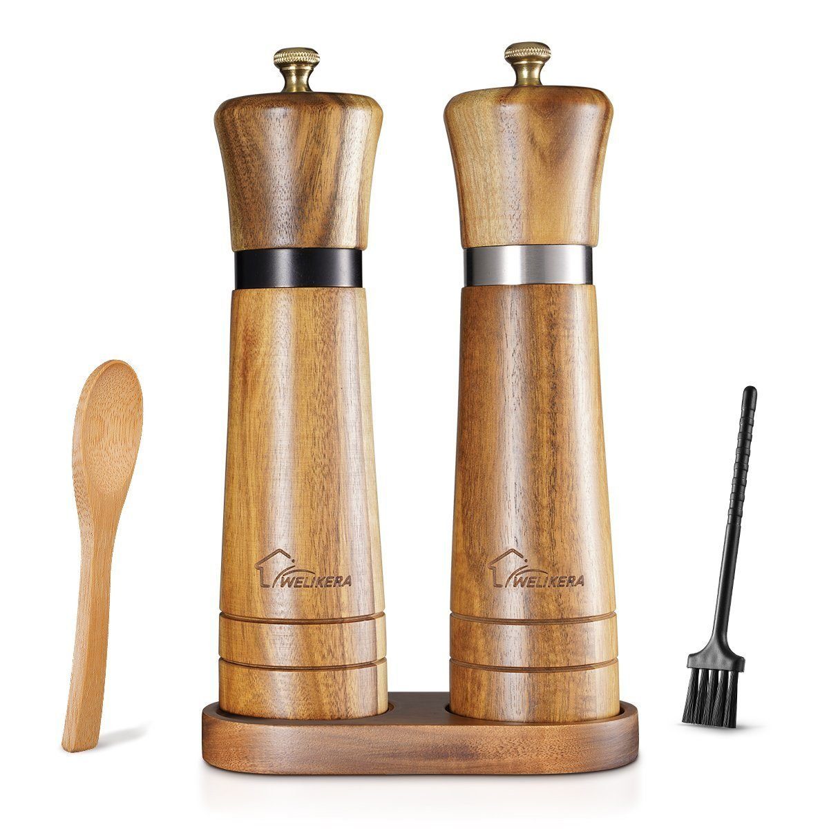 Hikeren Pfeffermühle 2 Stück 8 Zoll Paprikamühle Mit Base,Bürste,5.5*22 CM, (2 Stück)