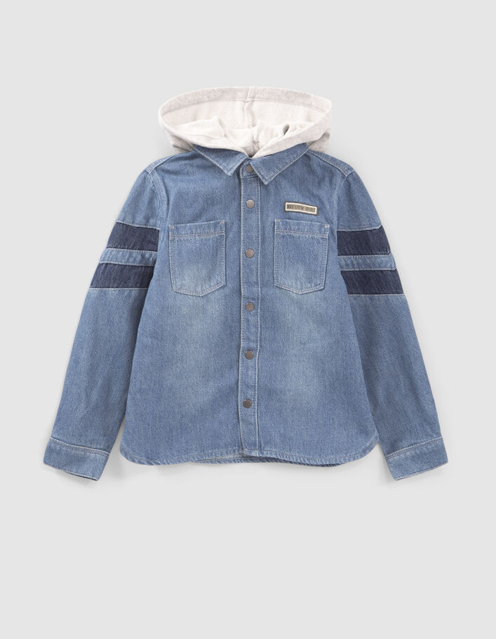Chemise en jean bleu bio capuche amovible garçon