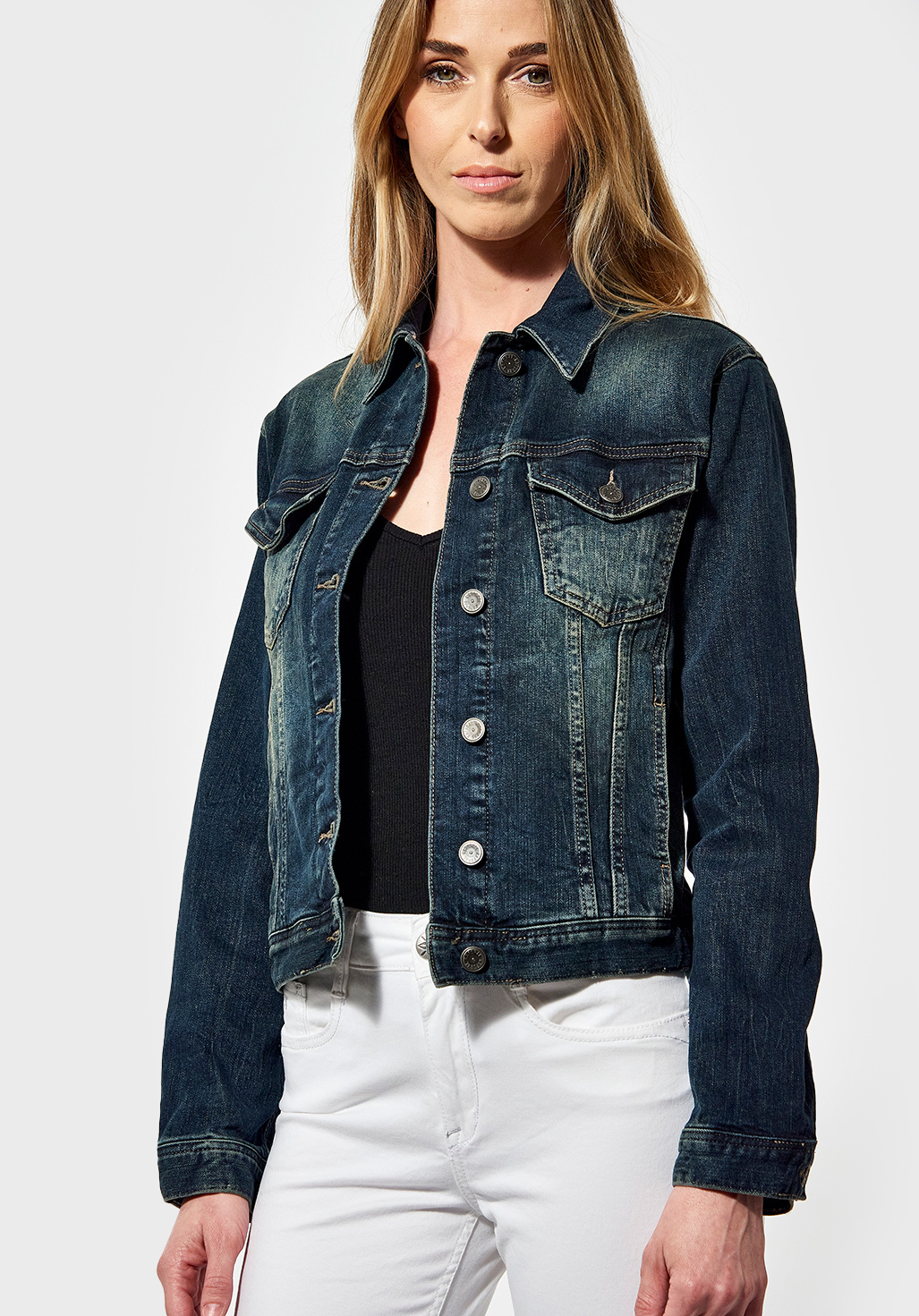 NISTA  Veste en jean cintrée Femme, effet délavé