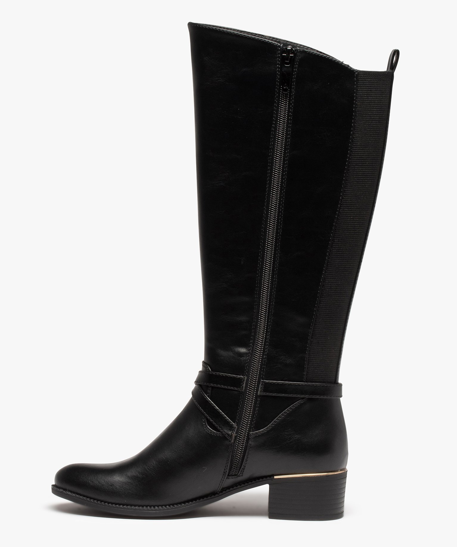 Bottes femme cavalières unies à détails métalliques noir | GEMO