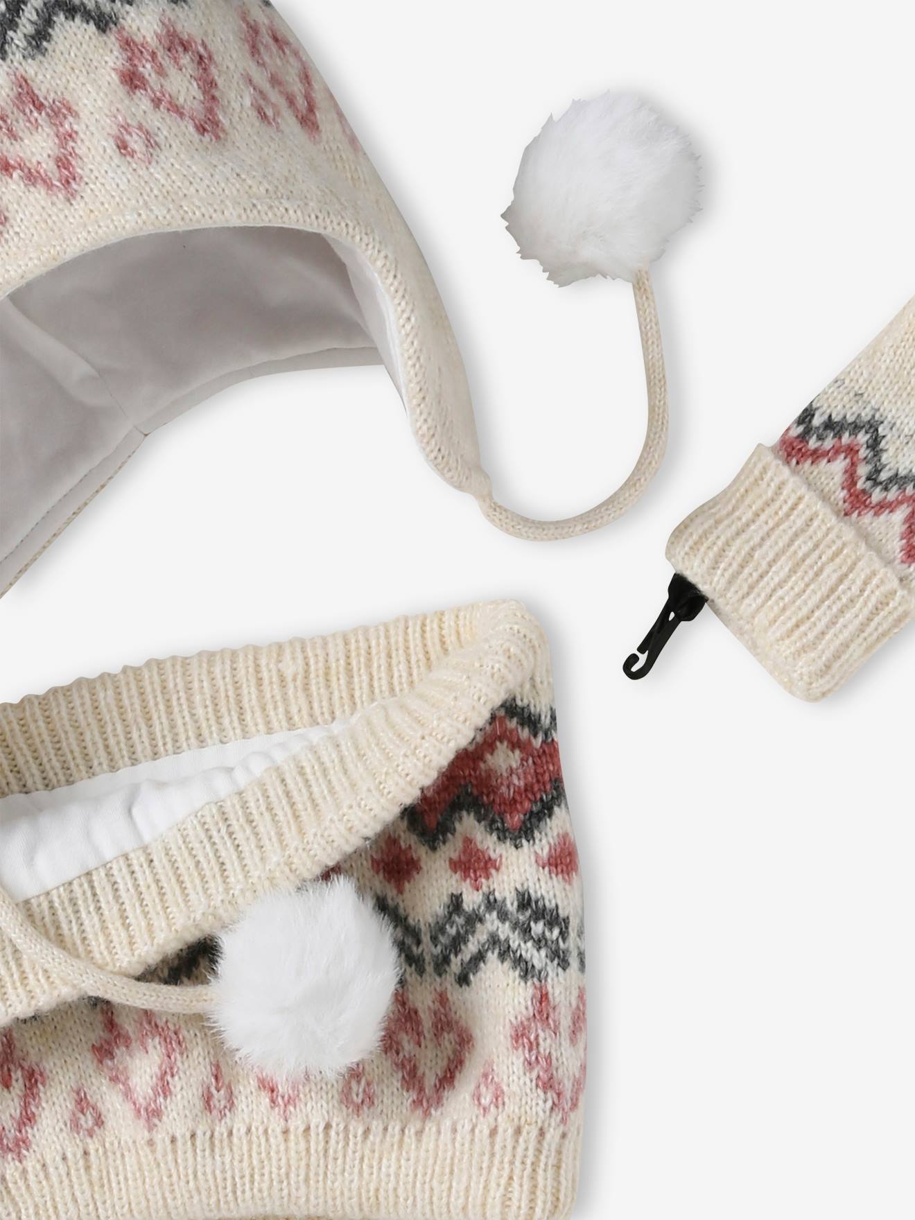 Vertbaudet Mädchen-Set: Mütze, Rundschal & Handschuhe - beige meliert