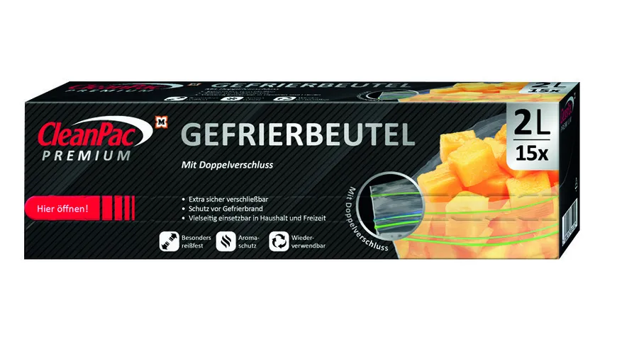 CleanPac Gefrierbeutel mit Doppelverschluss 2 Liter