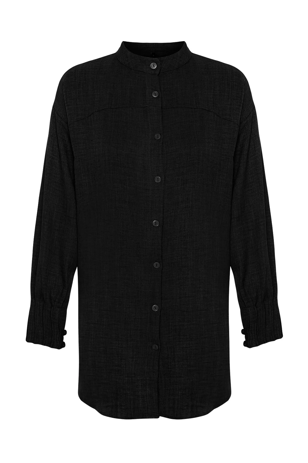 Trendyol Modest  Schwarzes Leinen-Aerobin-Gewebehemd TCTSS24TG00065