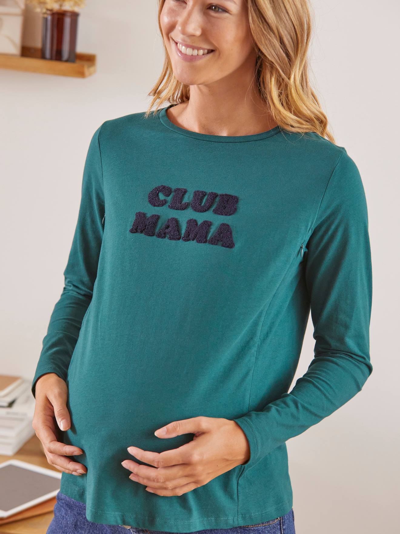 T-shirt à message grossesse et allaitement en coton bio vert