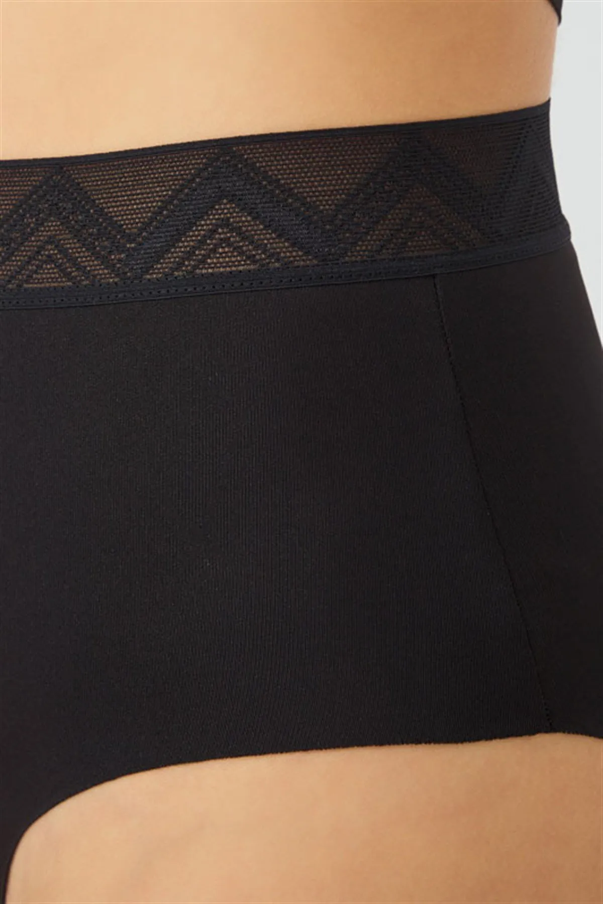 Cottonhill  Schwarz gemustertes, elastisches, lasergeschnittenes Bikinihöschen mit hoher Taille