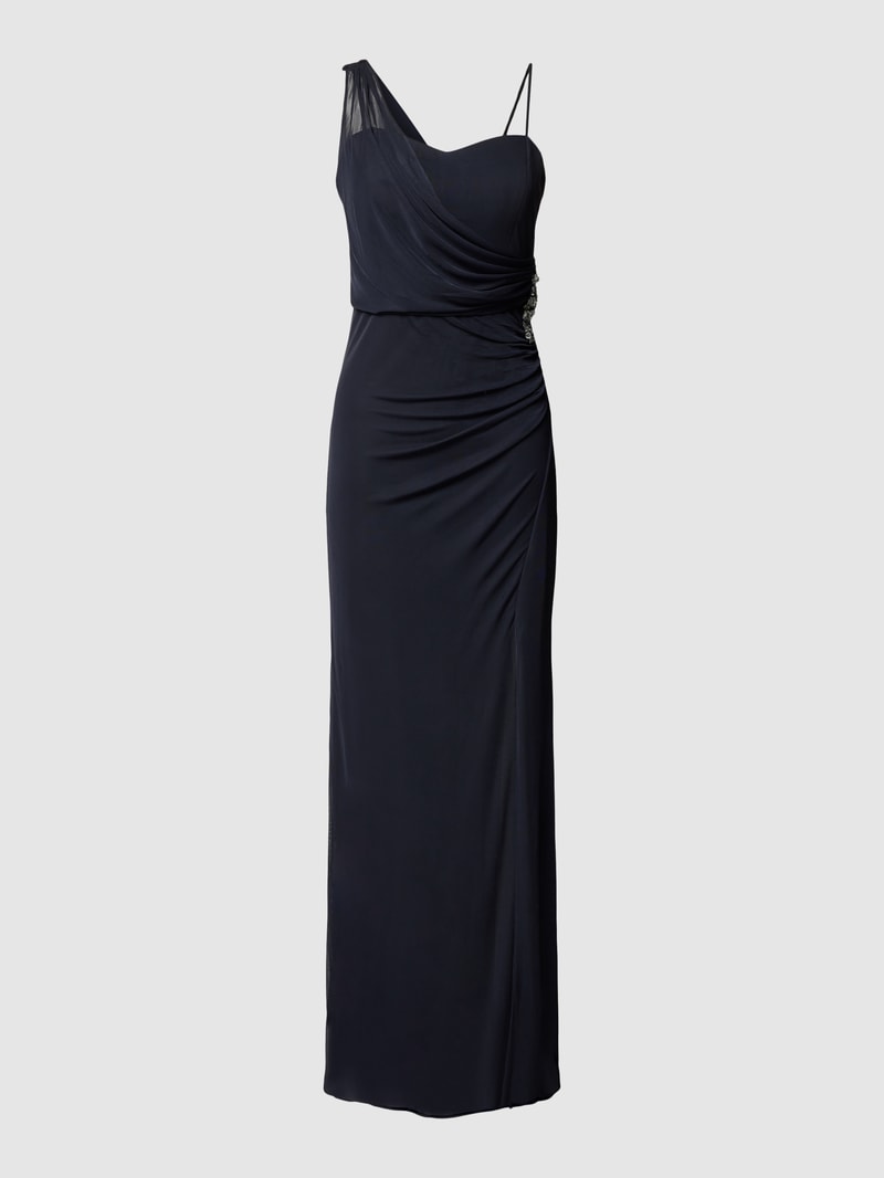 Abendkleid mit Spaghettiträger in marineblau meliert