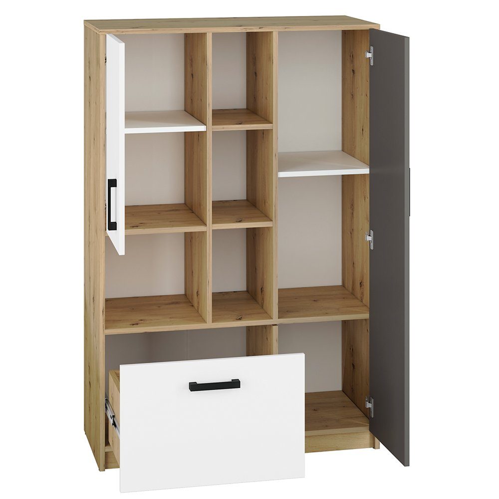 Lomadox Jugendzimmer-Set FYLI-131, (Sparset, 4-tlg), inkl. Schrank in Artisan Eiche Nb. mit weiß/anthrazit 332/165/53 cm