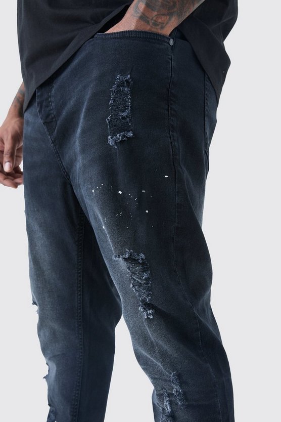Plus zerrissene Super Skinny Jeans mit Farbspritzern