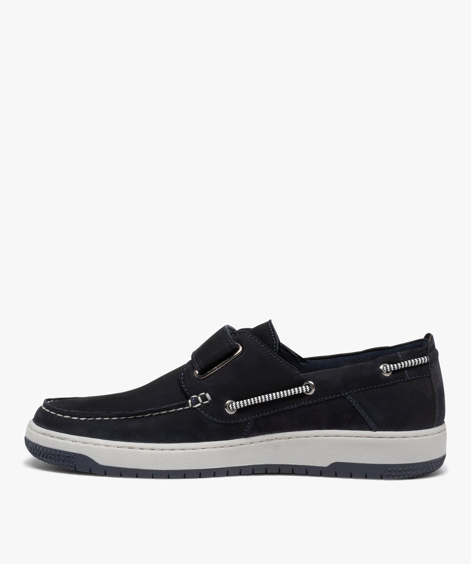 Chaussures bateau homme dessus cuir retourné uni marine | GEMO