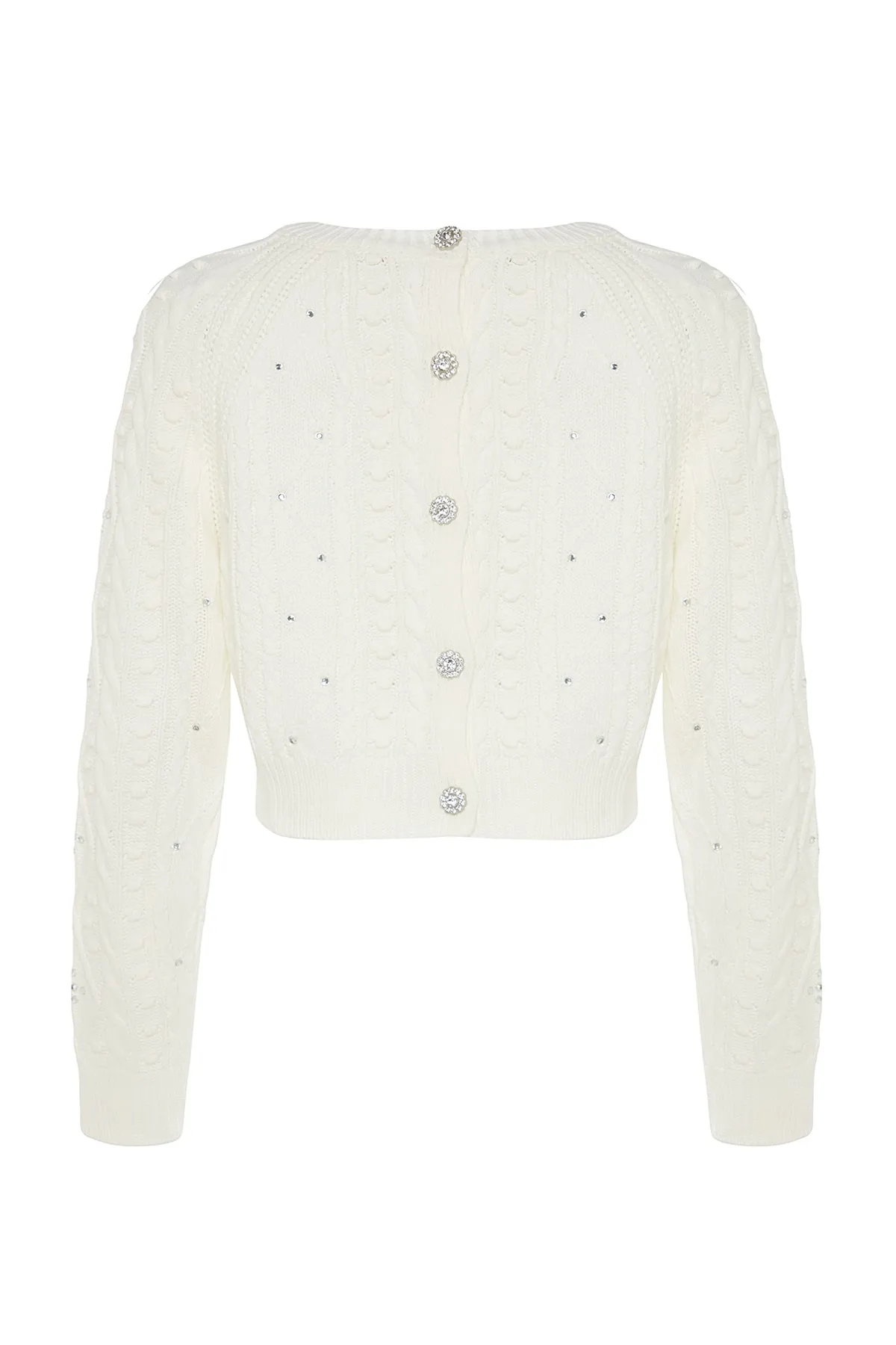 Trendyol Collection  Ecru doppelseitig verwendbarer Strickpullover-Cardigan TWOAW24KZ00144