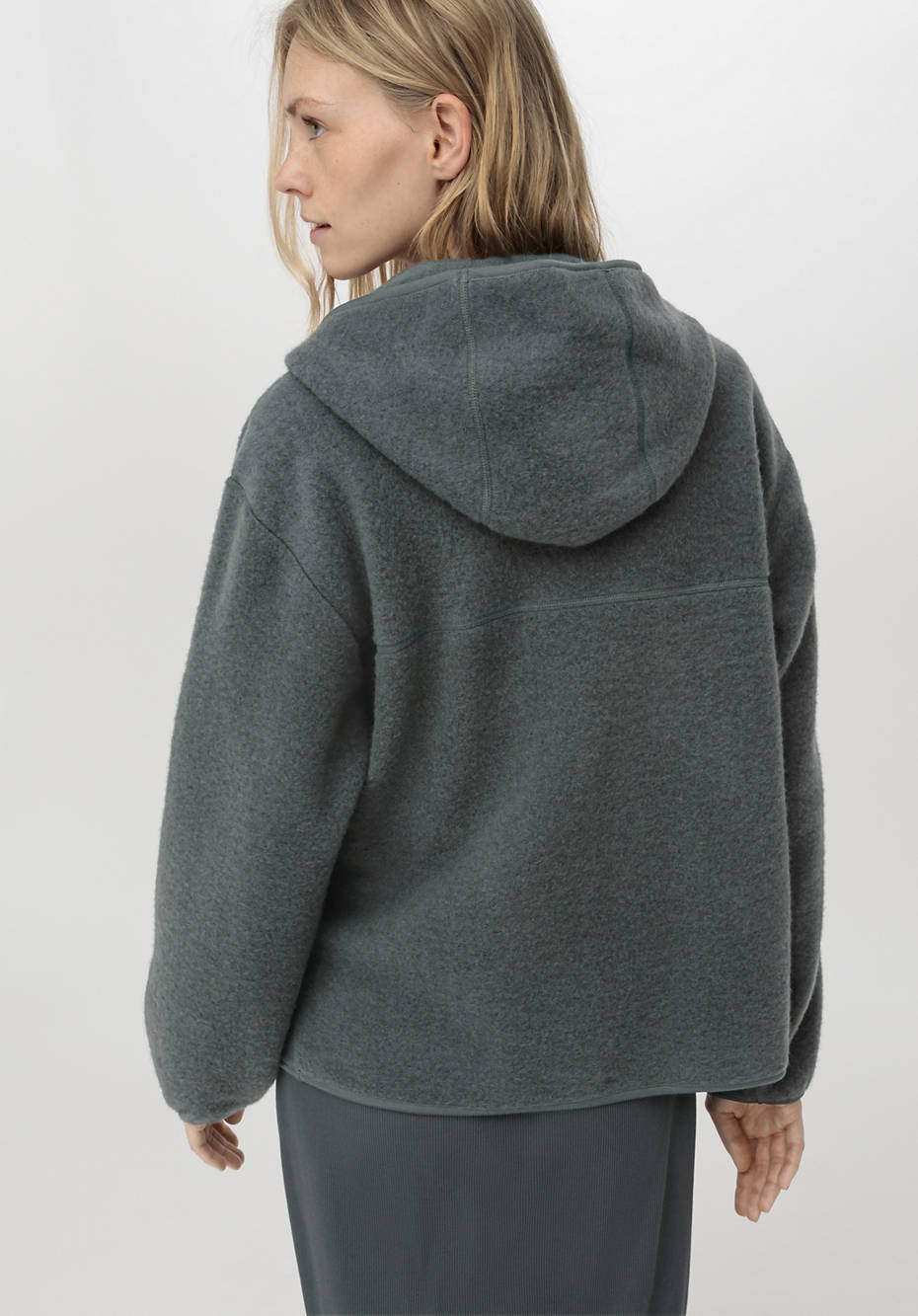 Wollfleece Jacke mit Kapuze aus reiner Bio-Merinowolle