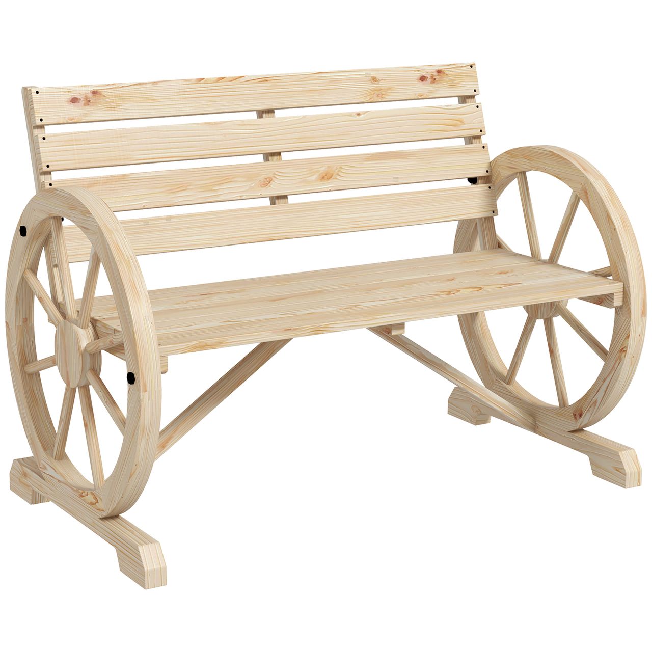 Outsunny Gartenbank 2-Sitzer Sitzbank Holzbank Wagenrad-Design bis 240 kg