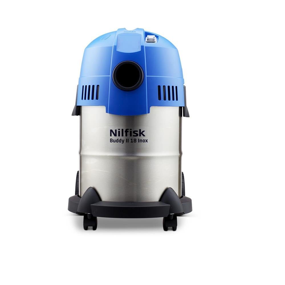 Nilfisk Bodenstaubsauger Buddy II 18 Inox Nass-/Trockensauger 18451129, Werkstattsauger, nass und trocken, saugt z.B. Wasser, Erde, Schlamm, Holzspäne, INOX-Behälter