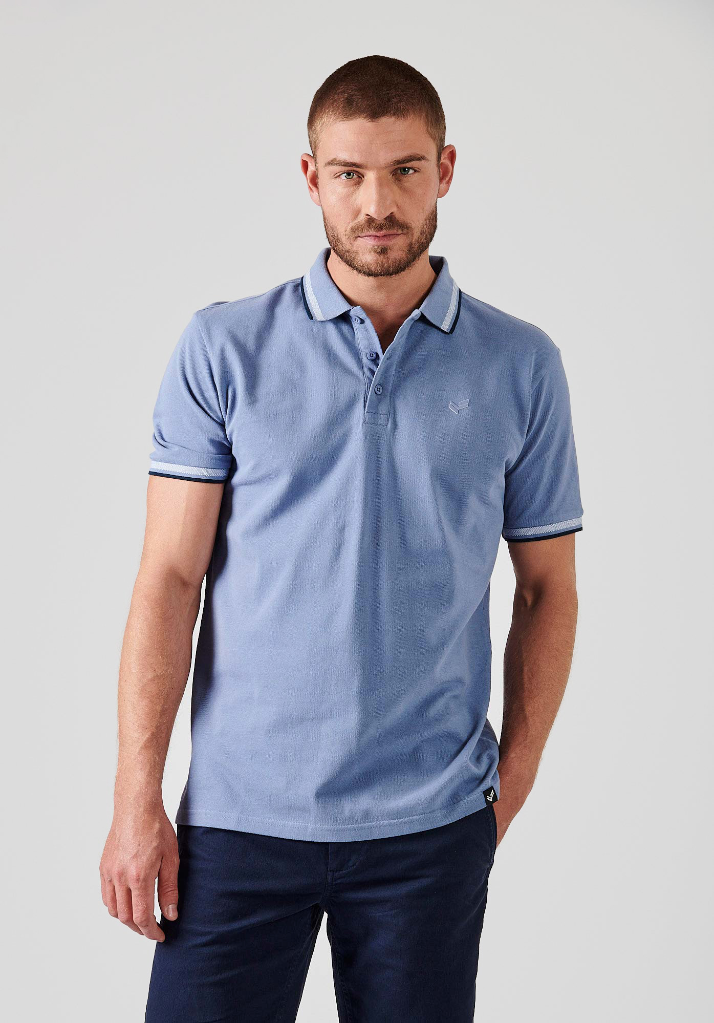 RAYOC  Polo bleu homme 100% coton bio