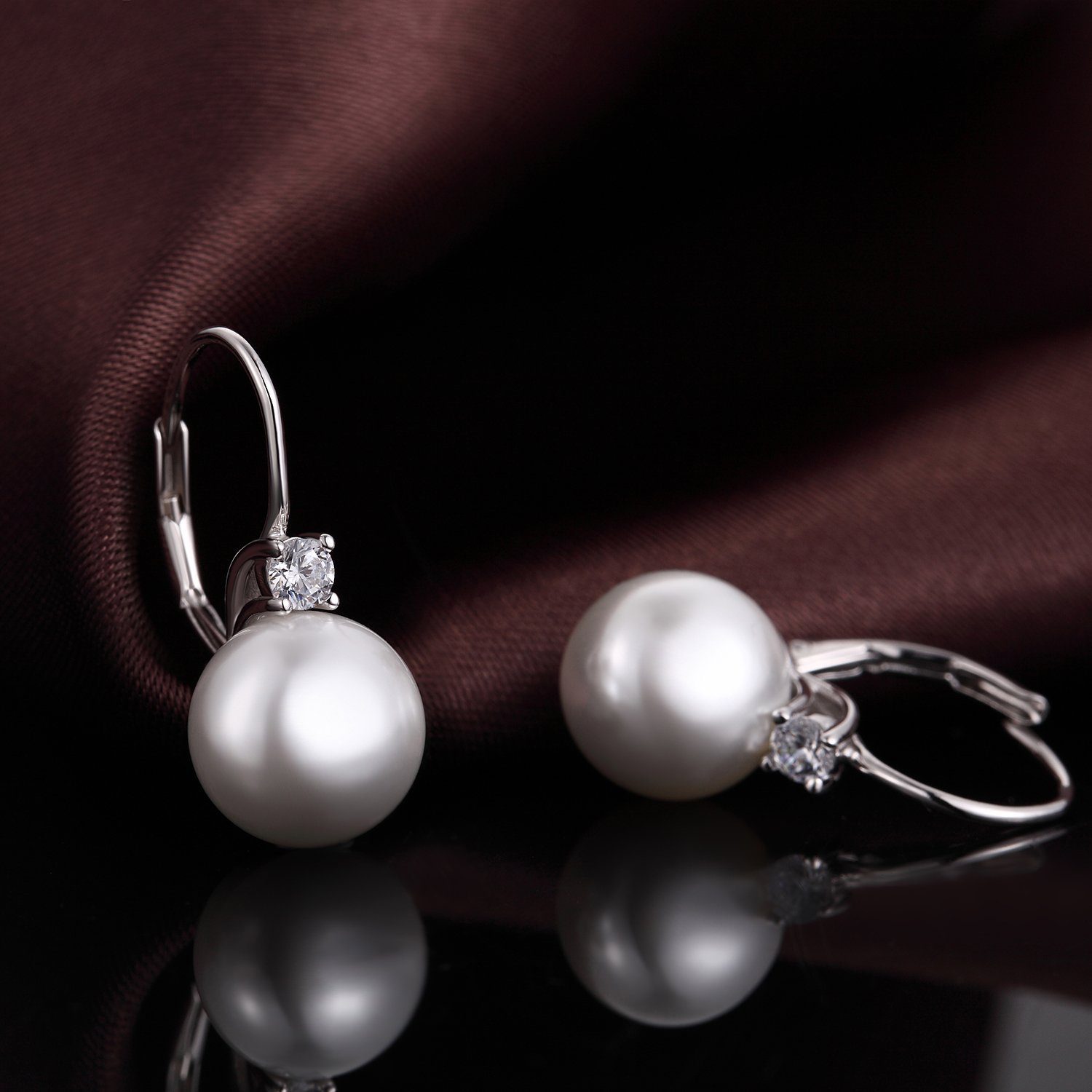 POCHUMIDUU Paar Ohrhänger 18 Karat Weiß Vergoldet Perlen Ohrringe Damen (2-tlg), 925 Sterling Silber