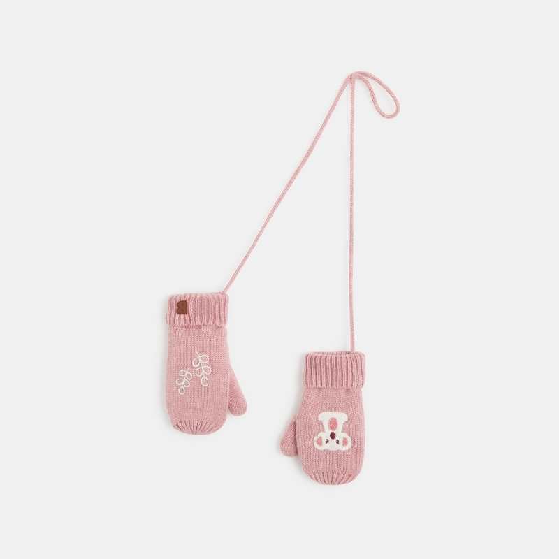 Moufles tricot doublé polaire koala roses bébé fille