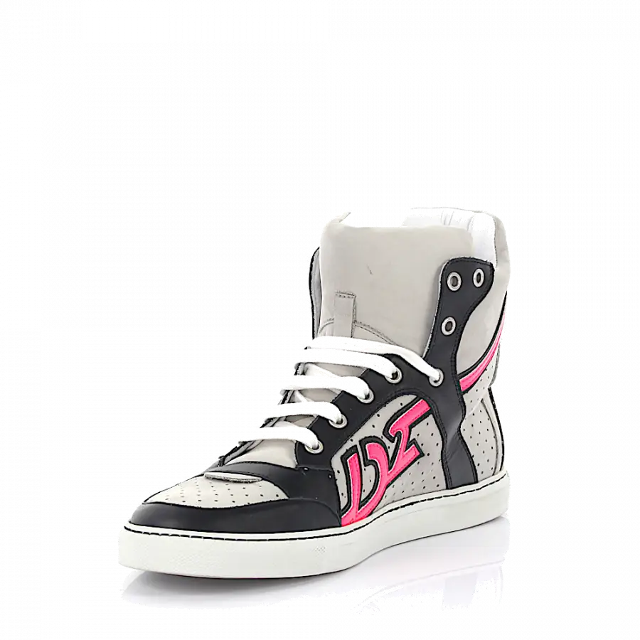 Dsquared2 - Sneaker high Nappaleder Nubukleder Leo Print grau pink schwarz - grau