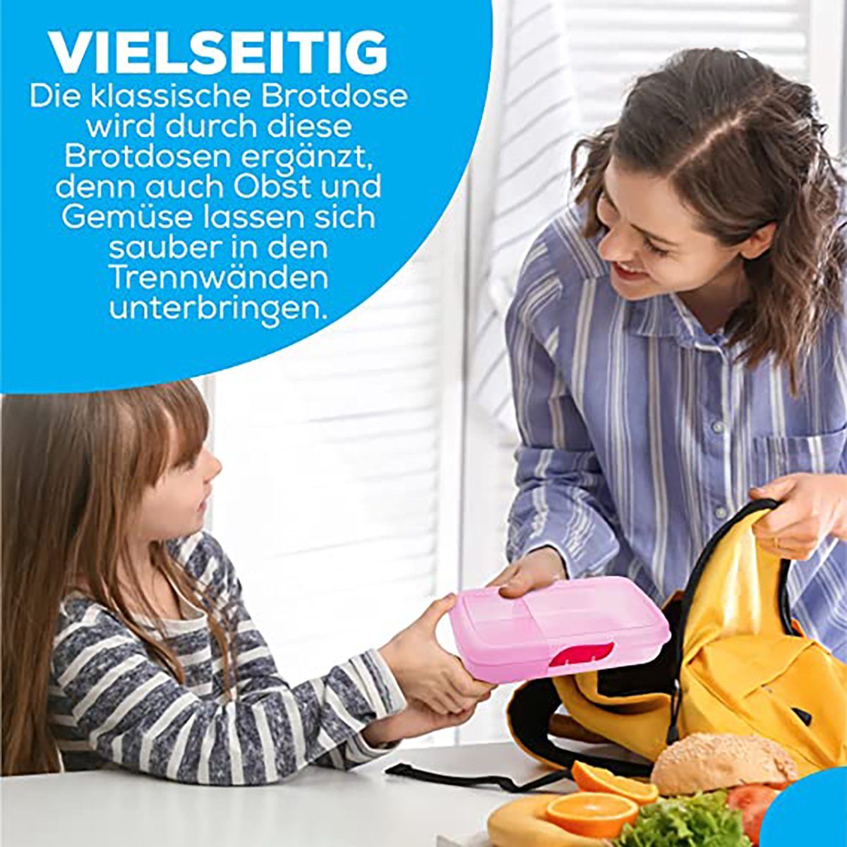 Centi Lunchbox 3Stk. Brotdosen, Lunchboxen für Kinder mit Clickverschluss, Kunststoff, (Set, 3-tlg., ‎21 x 13 x 7 cm), mit 3 Trennfächern ohne BPA, 100% Recyclebar Frühstücksbox