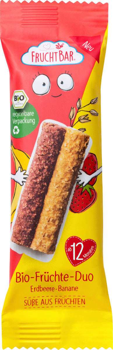 Fruchtriegel Erdbeere, Banane, Hafer, ab 12 Monaten, 27 g