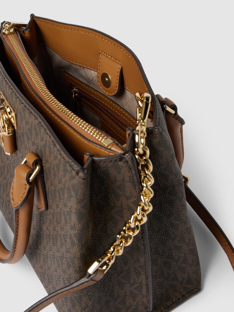 Handtasche mit Allover-Logo Modell 'RUBY' in mittelbraun