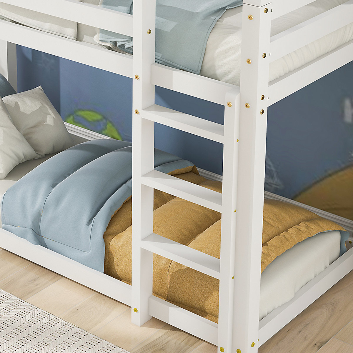Hausbett Etagenbett mit rechtwinkliger Leiter und Fallschutz, aus Kiefernholz