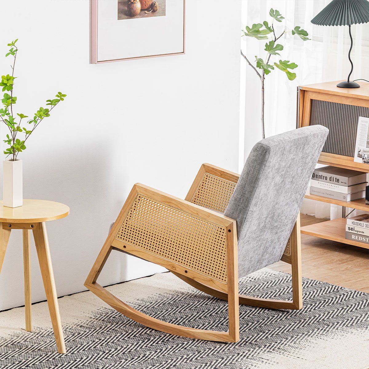 XDeer Schaukelstuhl Massivholz Schaukelstuhl Kissen mit eingebetteter Feder, Kinderzimmer Einteiliger Schaukelstuhl 57*90*80 cm