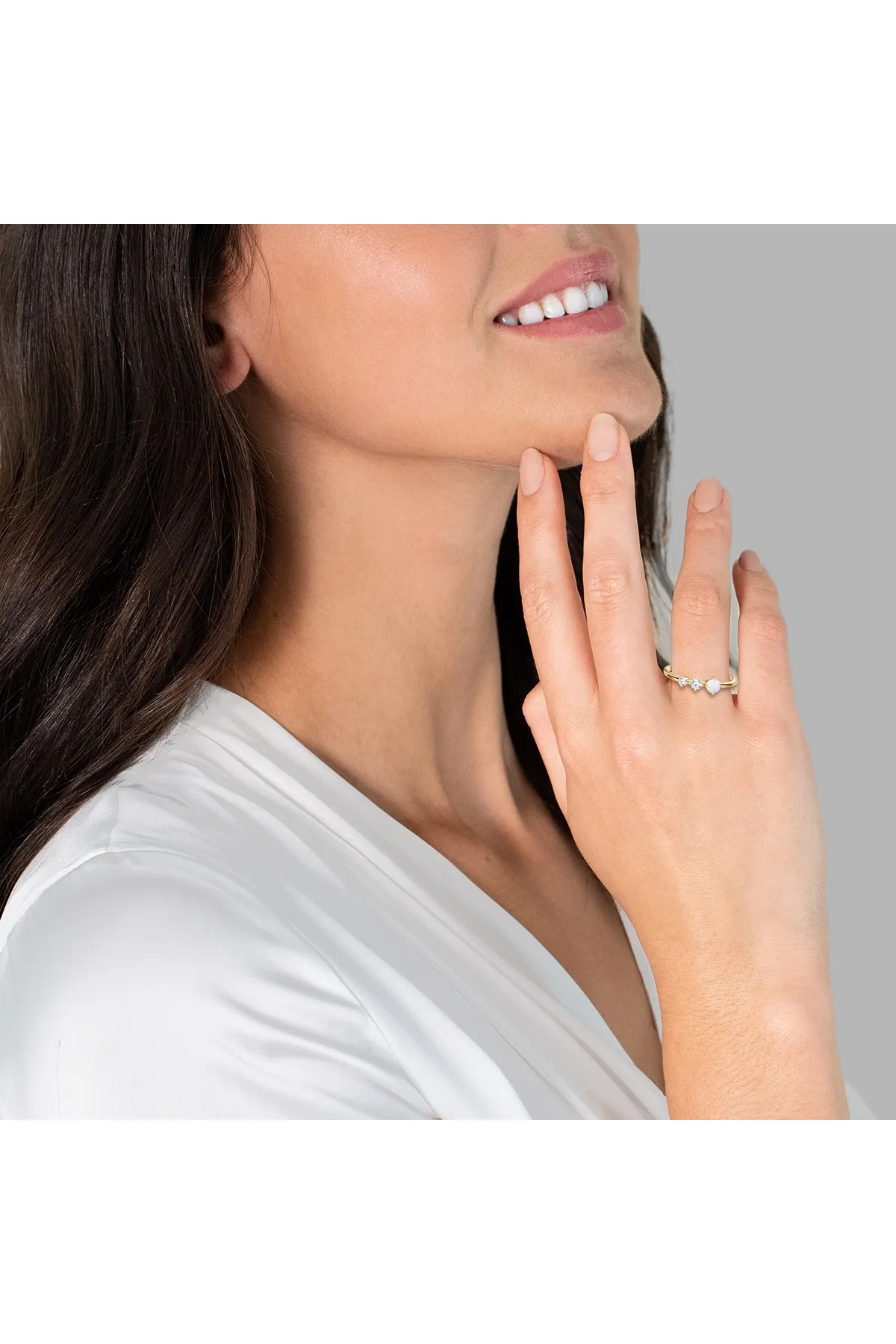 Lulu & Jane  Modeschmuckring Ring gelbgold Zirkonia weiß Opal (synth.)