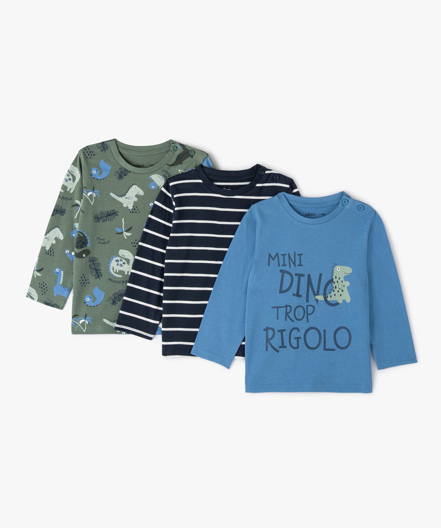 Tee-shirt bébé Garçon à manches longues (lot de 3) bleu | GEMO