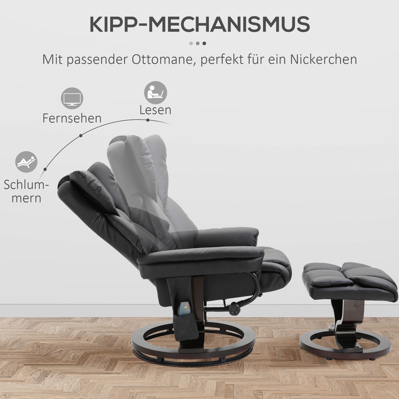 HOMCOM Massagesessel mit Fußhocker Relaxsessel 145°-Neigung Kunstleder Schwarz 79 x 82 x 101 cm