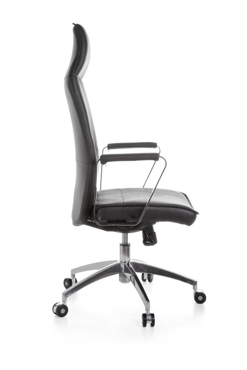 Amstyle Drehstuhl SPM1.137 (Echtleder Schwarz, Bürostuhl XXL 120 kg Modern), Schreibtischstuhl Drehbar, Chefsessel mit Armlehne