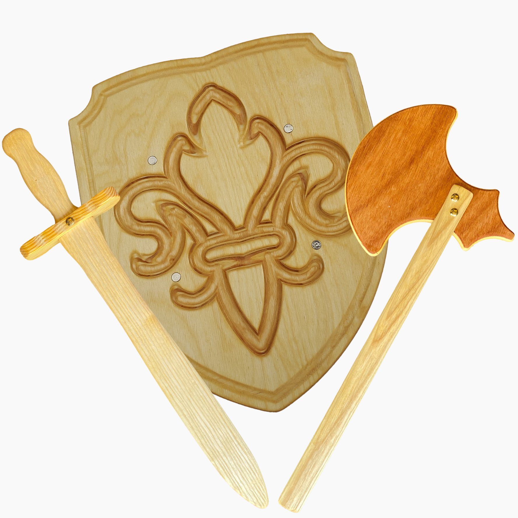 Madera Spielzeuge Spielzeug-Ritterset Ritter Set Schwert, Axt, Lilie, Die Grundausrüstung für alle kleinen Ritter.