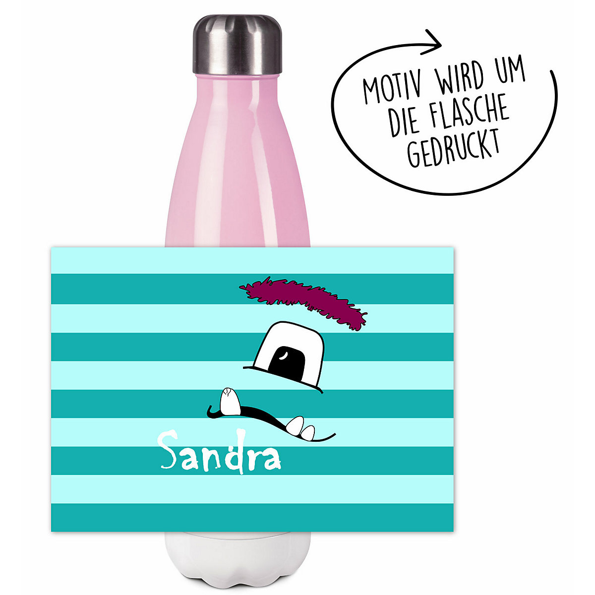 Edelstahl Kinder Thermoflasche / Trinkflasche bunt Monster Streifen Farbe türkis Spülmaschinenfest, Auslaufsicher, Bruchfest, Doppelwandig, Für Heißgetränke geeignet, Mit Deckel, Isoliert