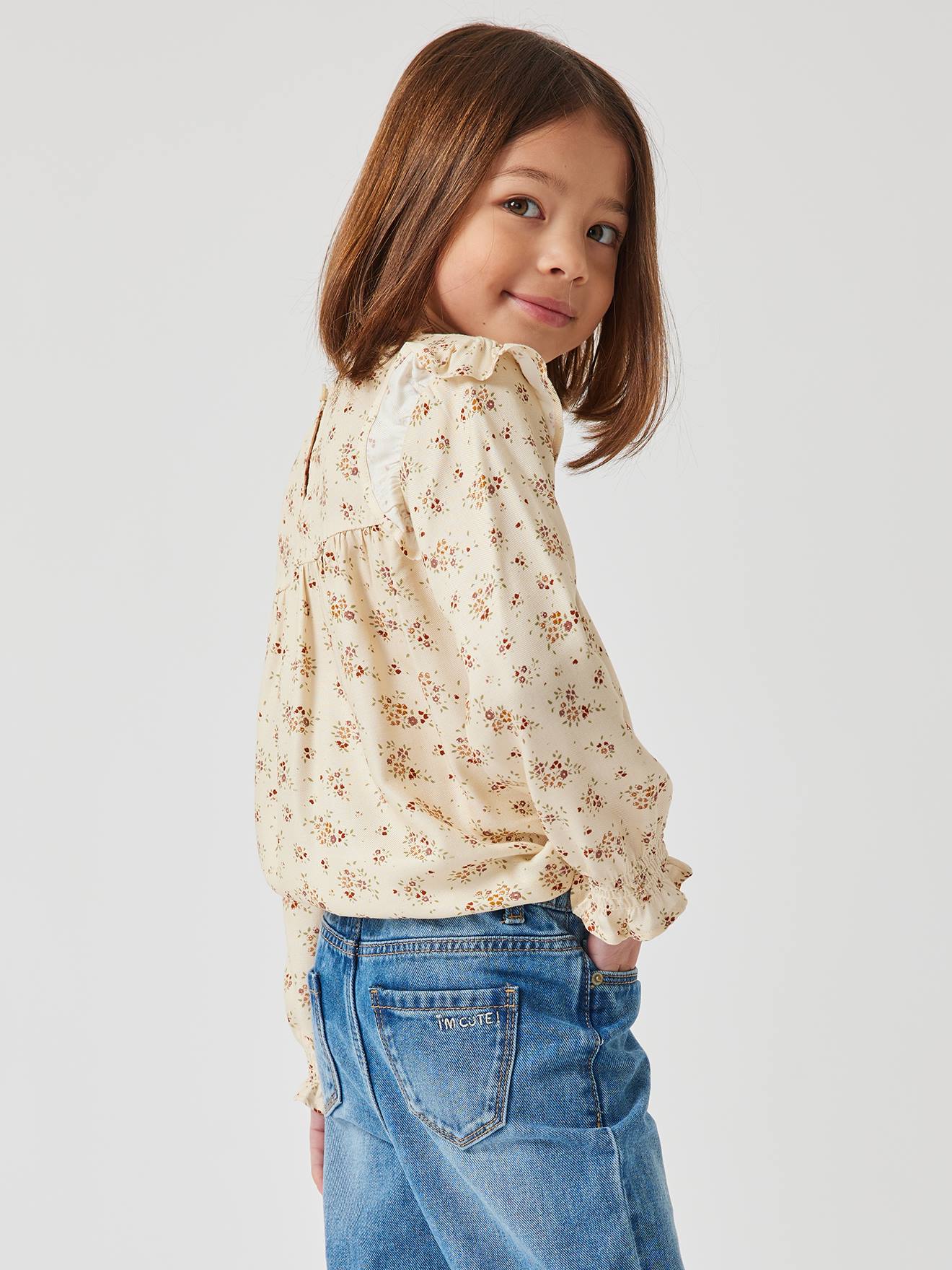 Vertbaudet Mädchen Bluse mit Blumenmuster Oeko Tex - wollweiß