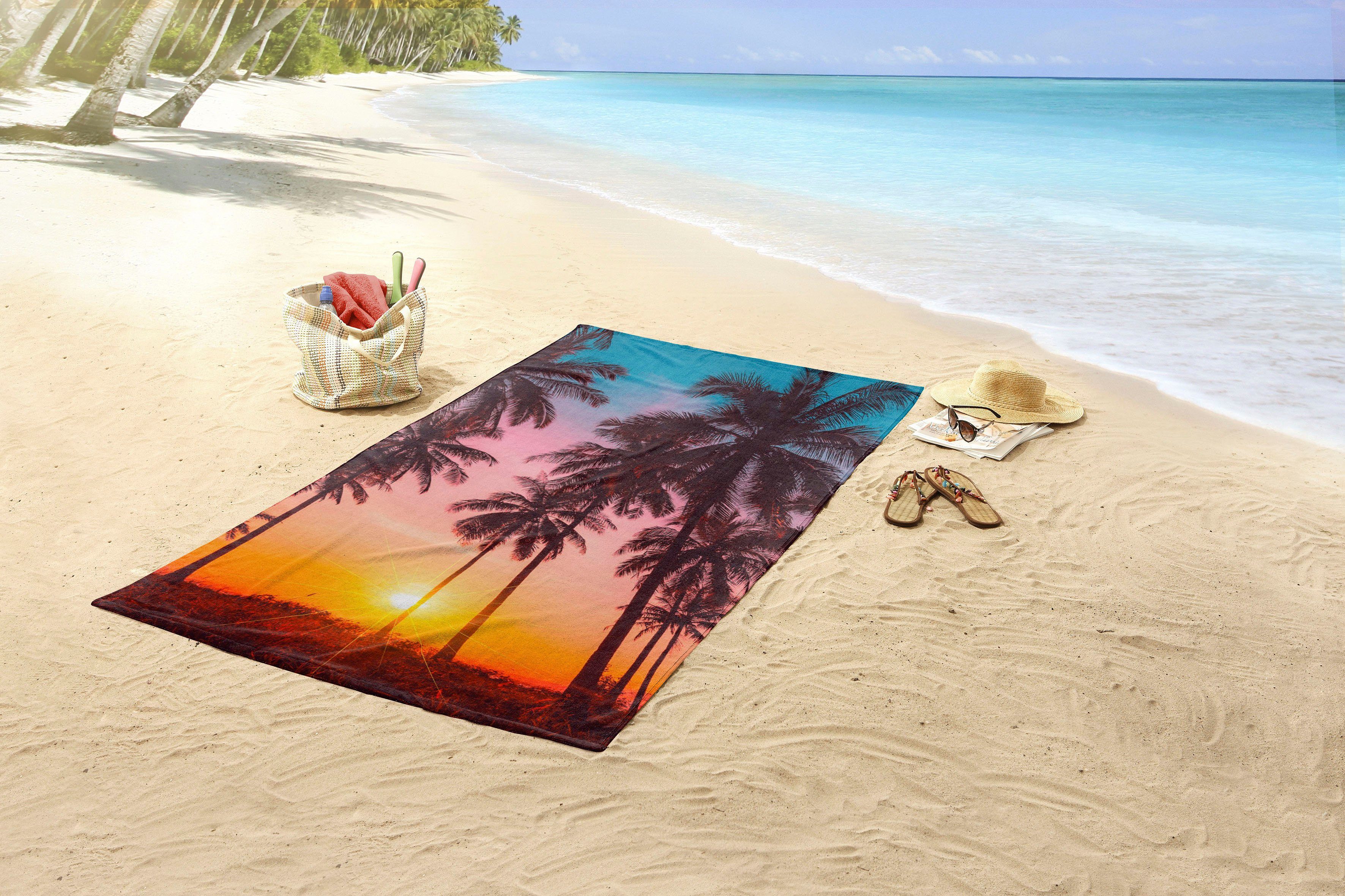 good morning Strandtuch Bora Bora, Microfaser (1-St), mit Palmen Motiv