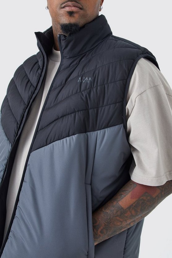 Plus Man Colorblock Weste mit Trichterkragen