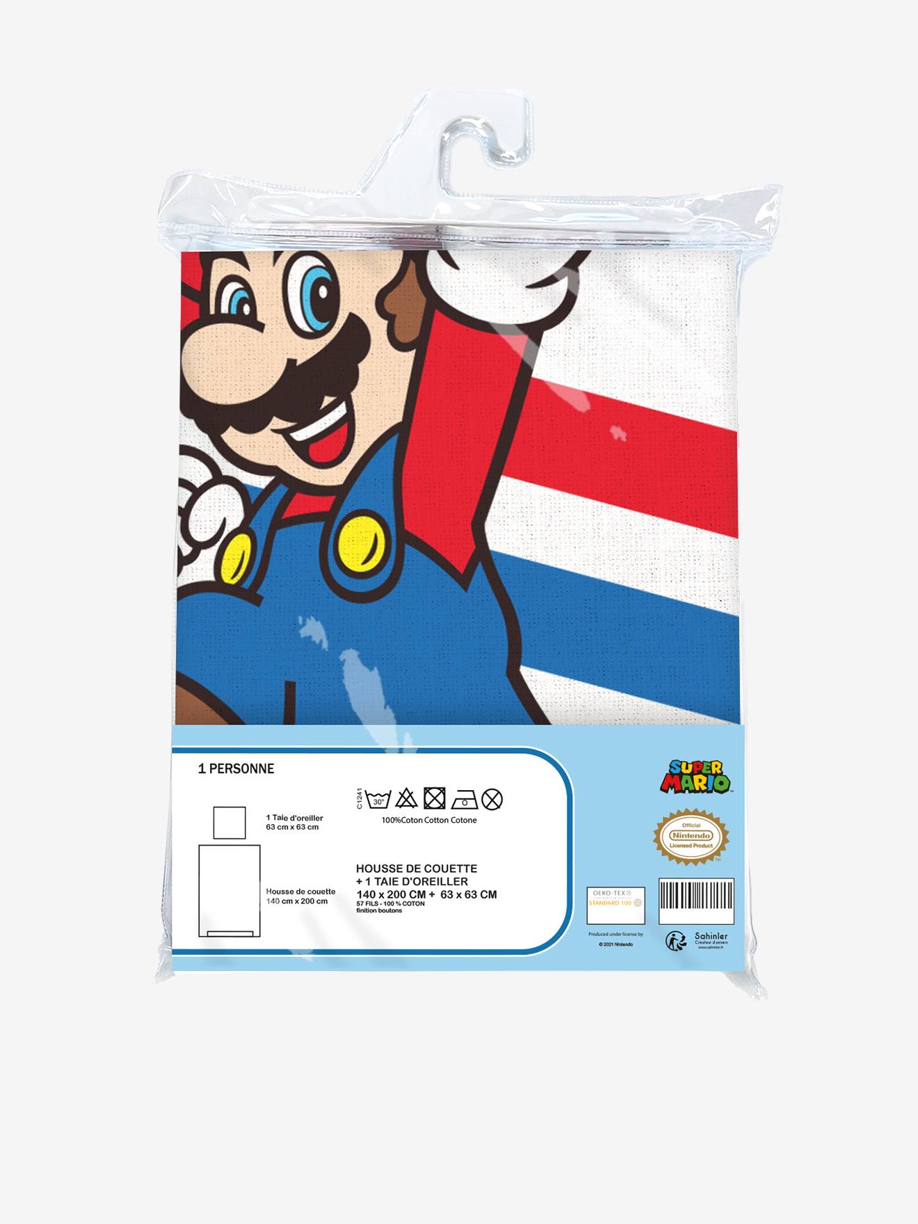 Parure housse de couette + taie d'oreiller enfant Super Mario® et Luigi blanc