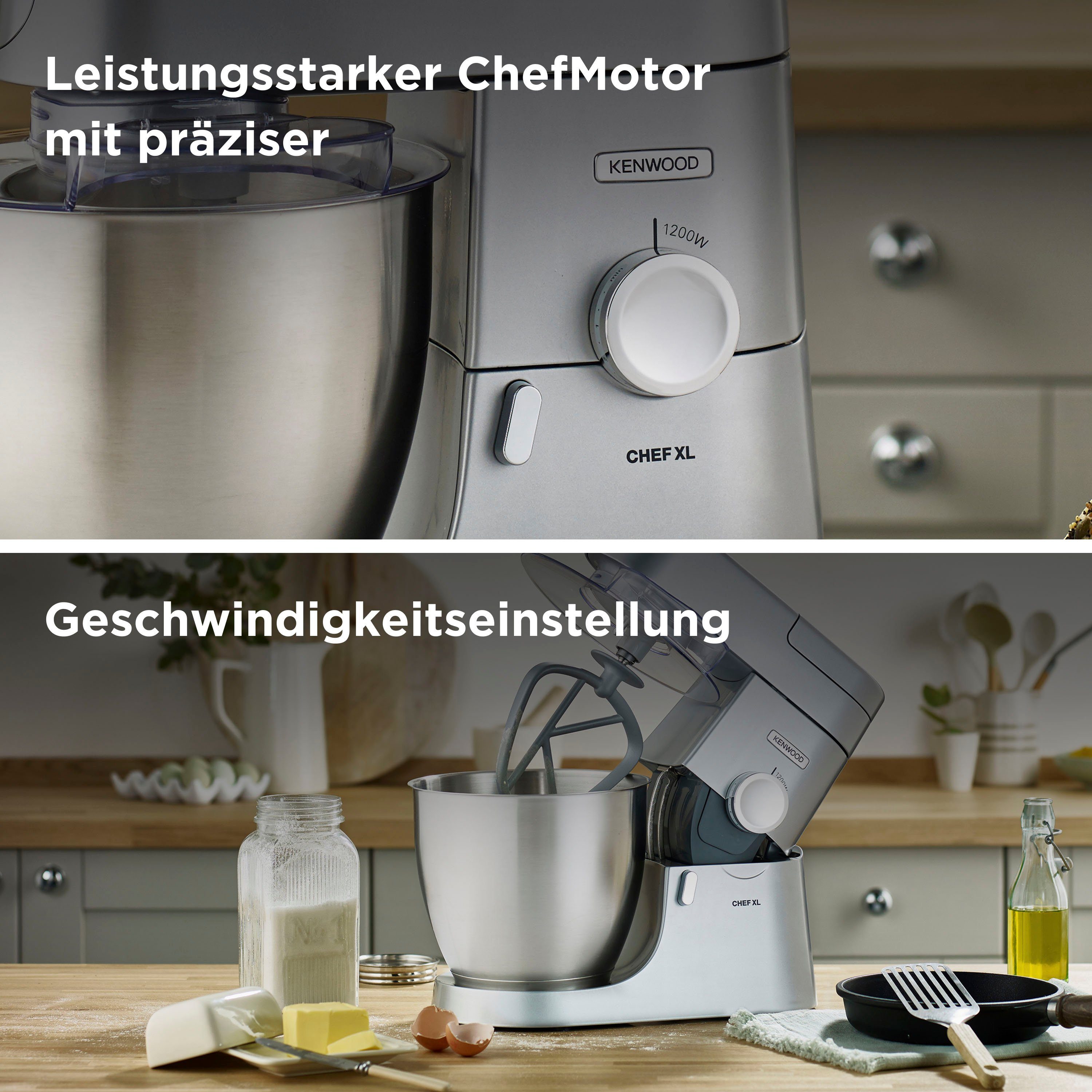 KENWOOD Küchenmaschine Chef XL KVL4220S, 1200 W, 6,7 l Schüssel, 6,7 l Schüssel, inkl. Mixaufsatz, Fleischwolf und Trommelraffel