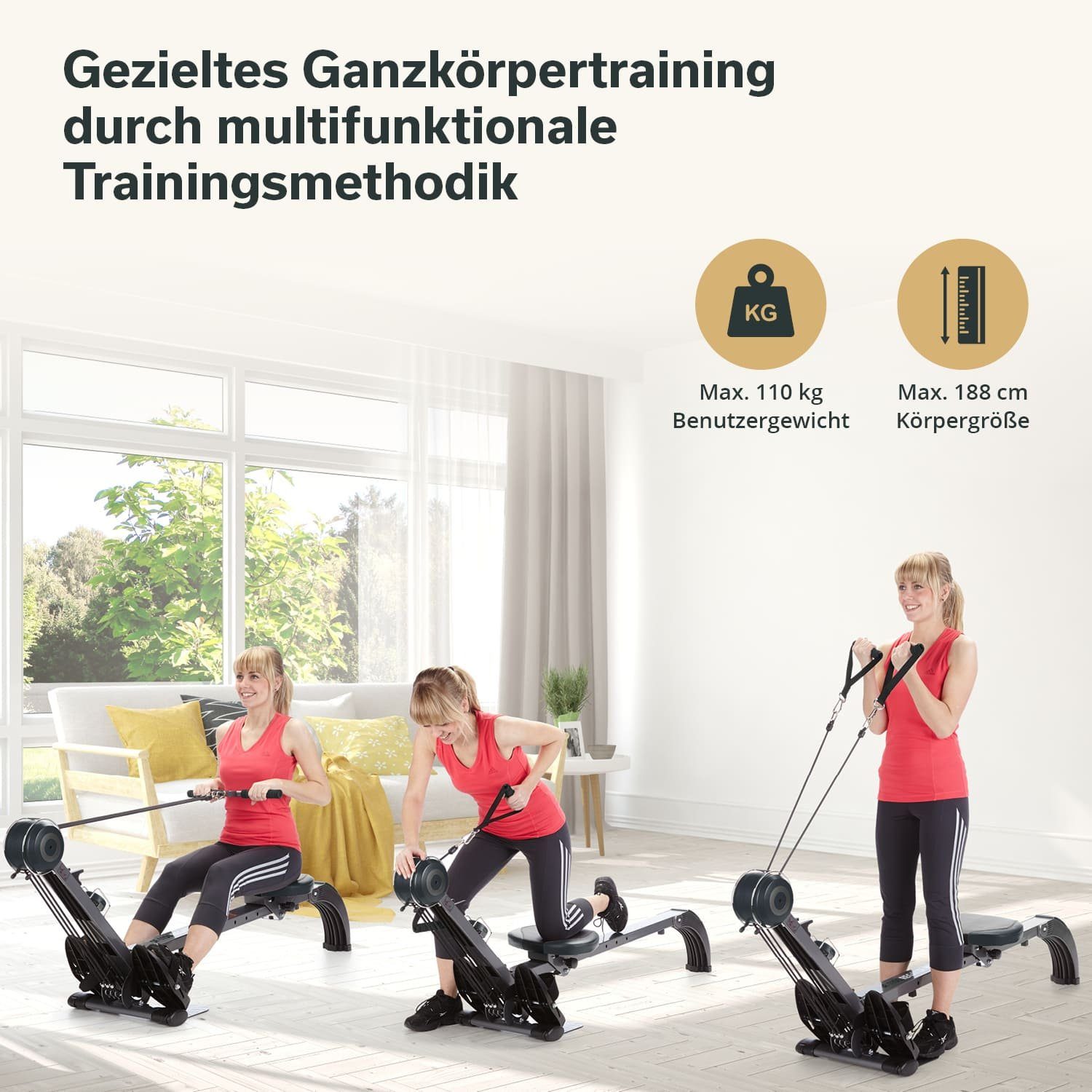 Skandika Rudergerät Regatta Multi Gym Poseidon, 2 in 1 Multi Gym, klappbar, Polyfiber Zugsystem
