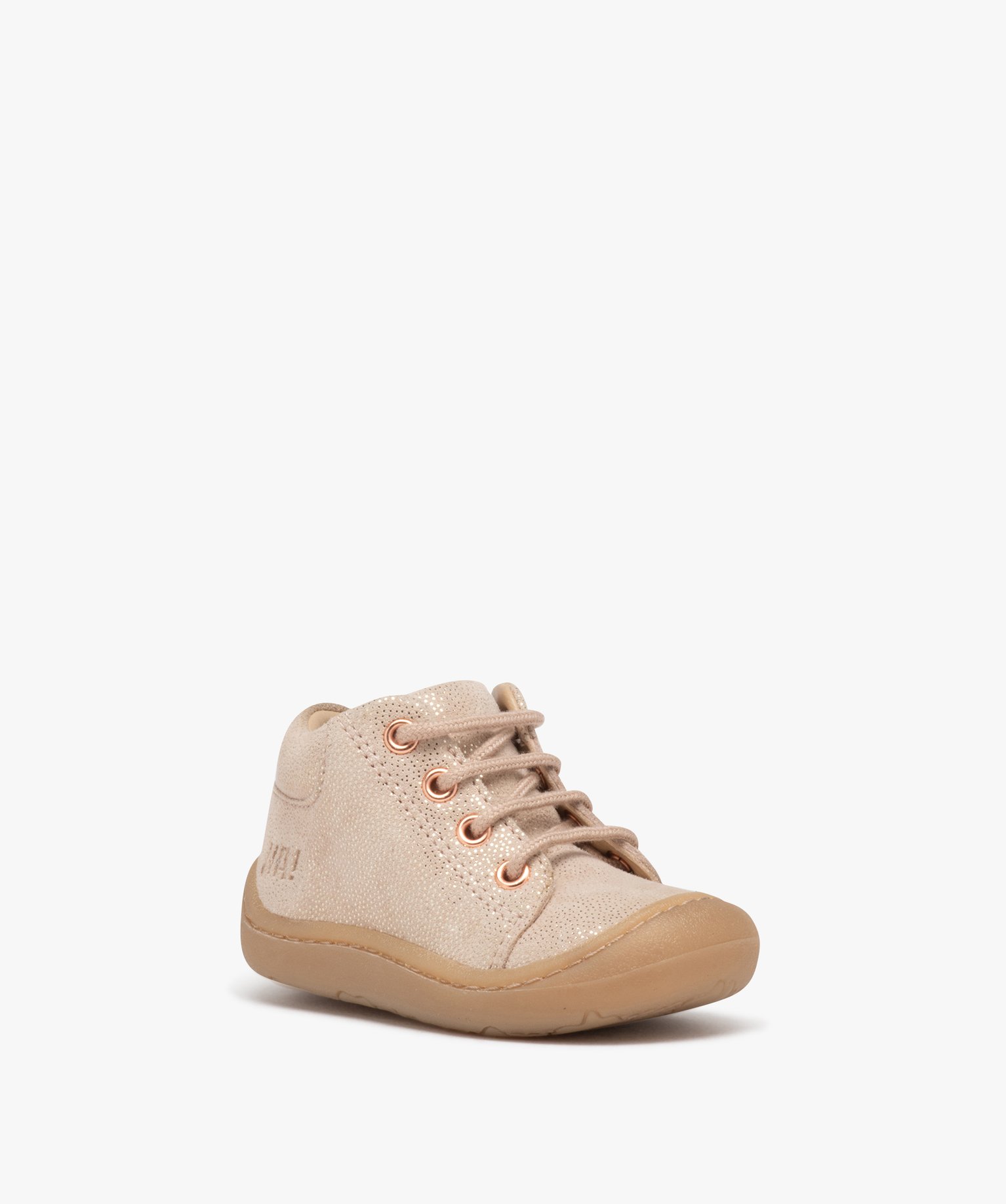 Chaussures premiers pas bébé fille en cuir à paillettes a... beige | GEMO