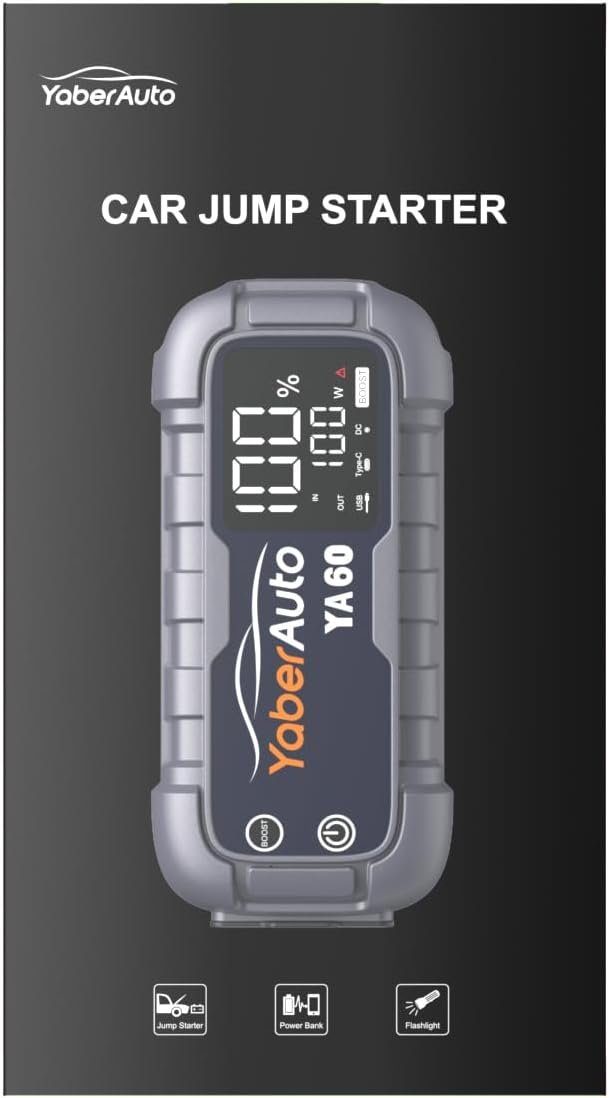 Yaber Starthilfegerät 26800 mAh, 6000A Spitzenstrom Powerbank, 45W Schnellladung