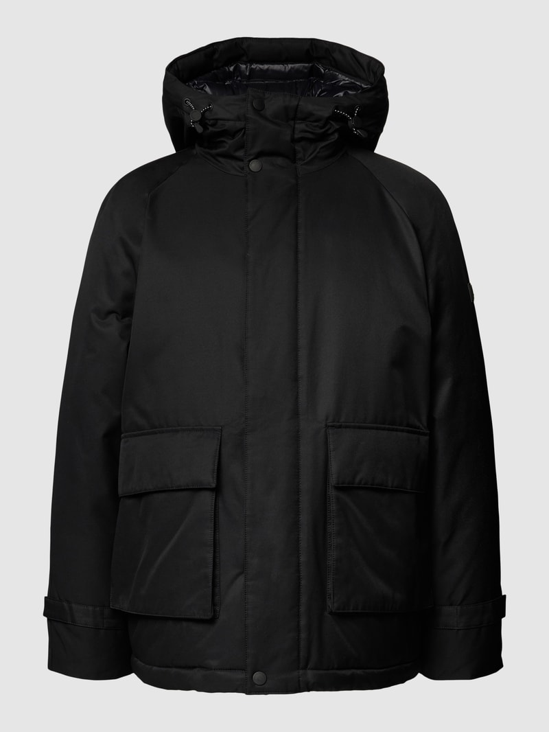 Parka mit Label-Applikation in schwarz