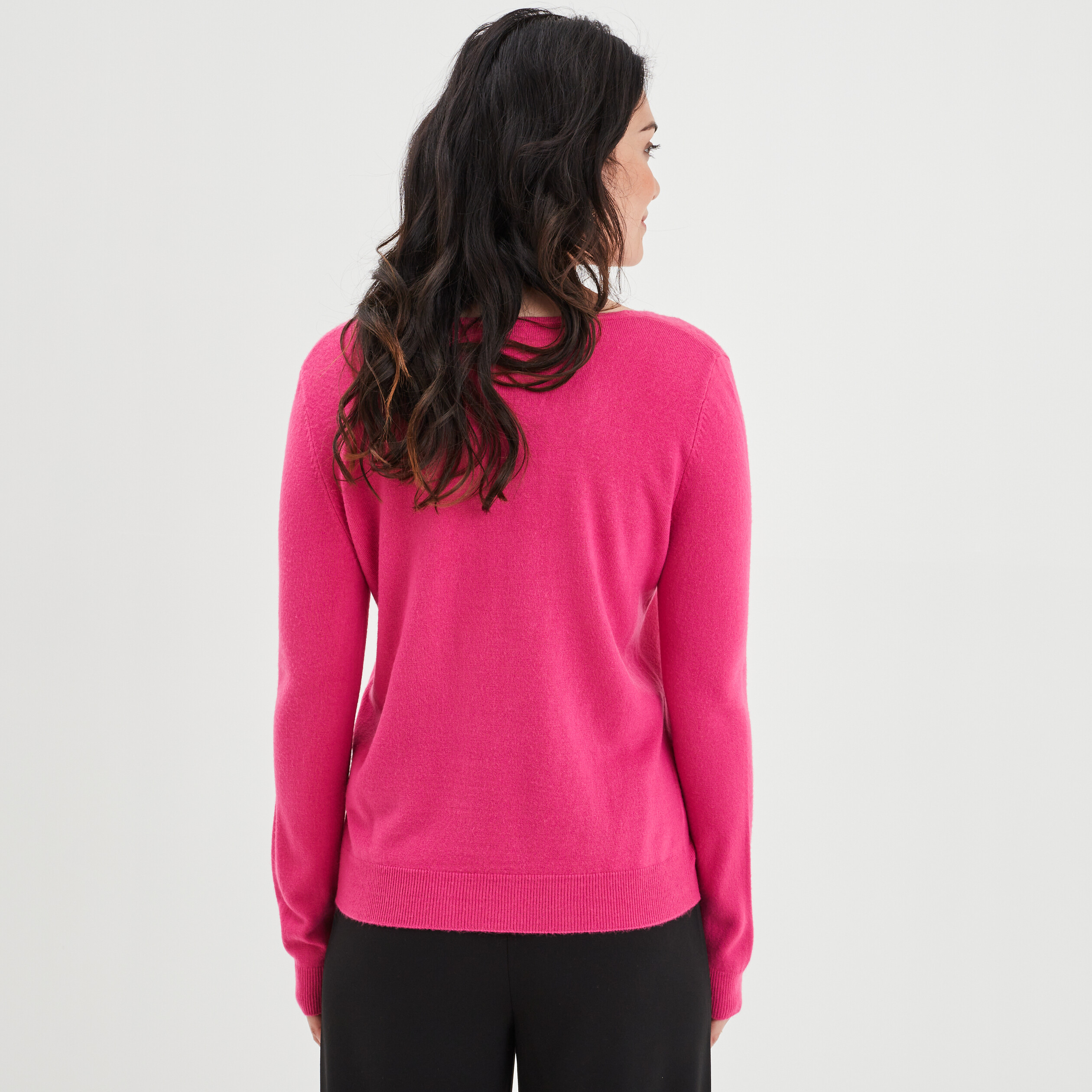 Pull col V manches longues rose fushia femme | La Halle