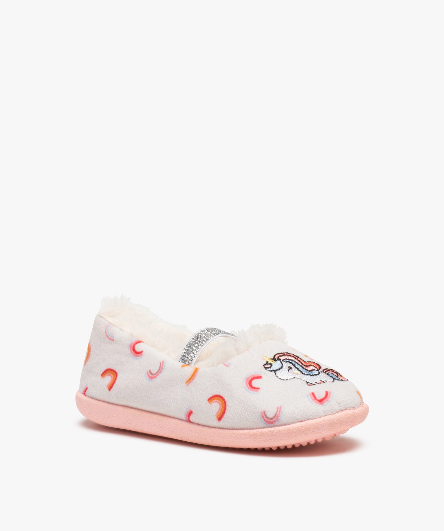 Chaussons fille ballerines en velours brodées licorne beige | GEMO