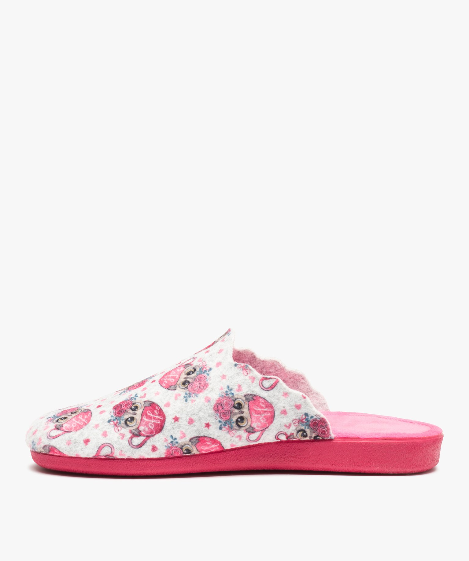 Chaussons femme mules plates en feutrine imprimée rose | GEMO